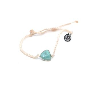 Pura Vida Cream Braided Bracelet with Aqua Triangular Stone